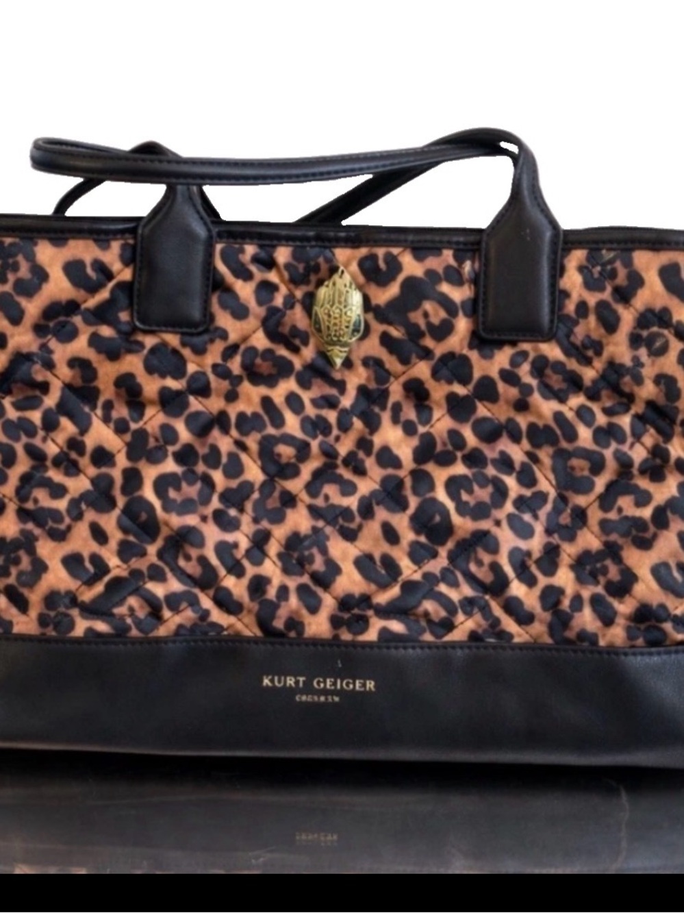 Kurt Geiger Leopard-Print Tote with Black Trim and Gold Accent
